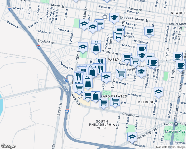 map of restaurants, bars, coffee shops, grocery stores, and more near 2310 West Passyunk Avenue in Philadelphia