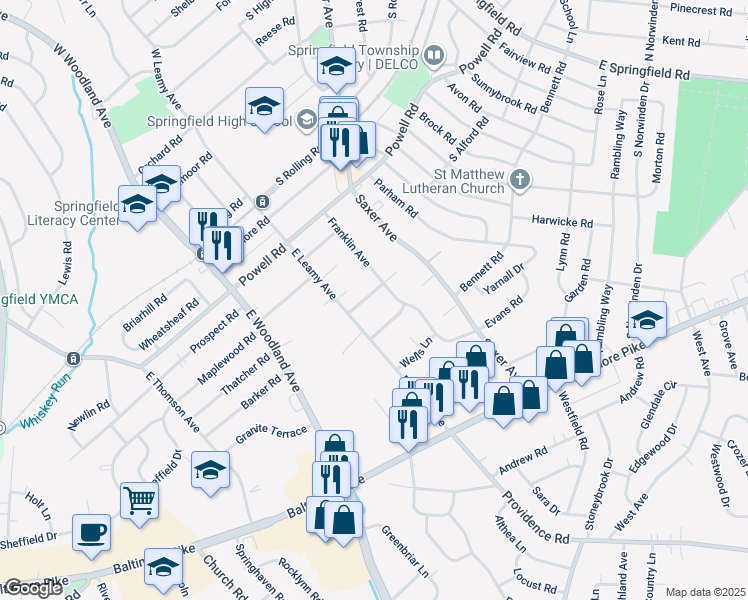map of restaurants, bars, coffee shops, grocery stores, and more near 255 Beechwood Avenue in Springfield
