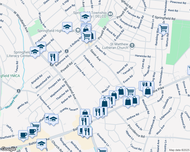map of restaurants, bars, coffee shops, grocery stores, and more near 255 Beechwood Avenue in Springfield