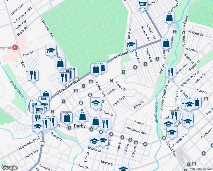 map of restaurants, bars, coffee shops, grocery stores, and more near 118 Chester Avenue in Yeadon