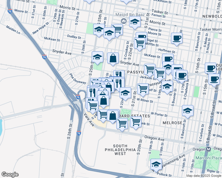 map of restaurants, bars, coffee shops, grocery stores, and more near 2310 West Passyunk Avenue in Philadelphia