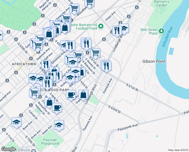 map of restaurants, bars, coffee shops, grocery stores, and more near in Philadelphia
