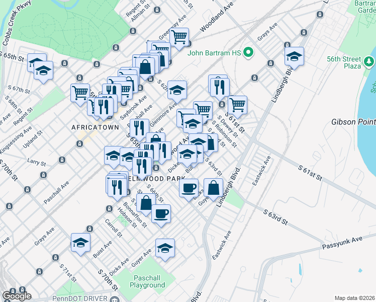 map of restaurants, bars, coffee shops, grocery stores, and more near in Philadelphia