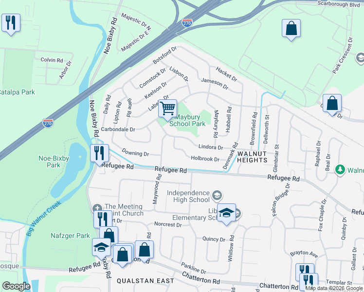 map of restaurants, bars, coffee shops, grocery stores, and more near 5043 Holbrook Drive in Columbus