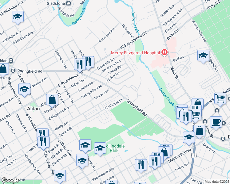 map of restaurants, bars, coffee shops, grocery stores, and more near 906 West Penn Pines Boulevard in Aldan