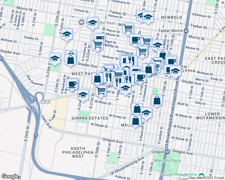 map of restaurants, bars, coffee shops, grocery stores, and more near 1914 Jackson Street in Philadelphia