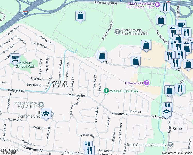 map of restaurants, bars, coffee shops, grocery stores, and more near 2701 Raphael Drive in Columbus