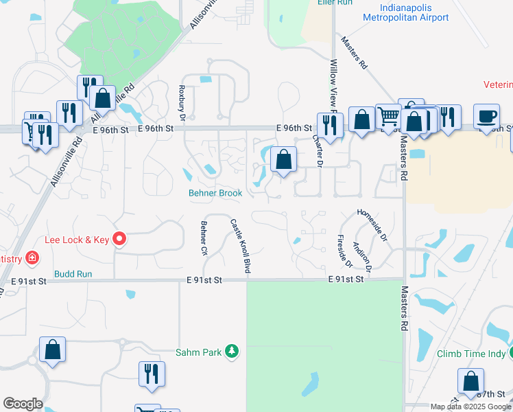 map of restaurants, bars, coffee shops, grocery stores, and more near 6488 Watham Court in Indianapolis
