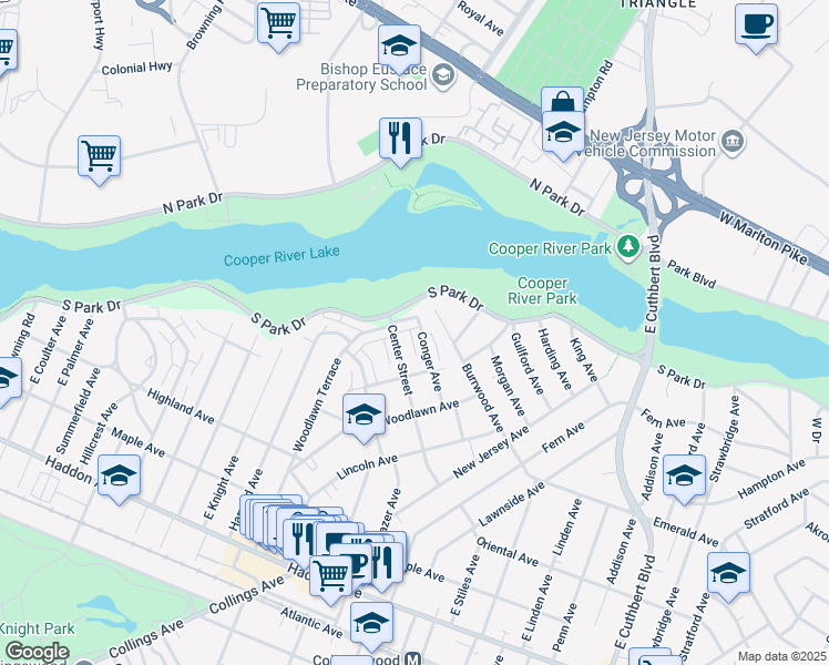 map of restaurants, bars, coffee shops, grocery stores, and more near 468 Conger Avenue in Collingswood
