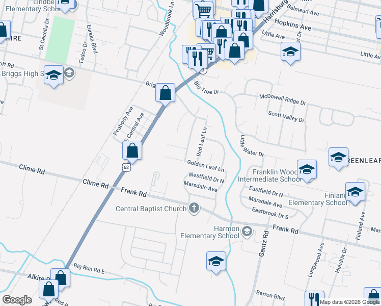 map of restaurants, bars, coffee shops, grocery stores, and more near 1588 Autumn Village Drive in Columbus
