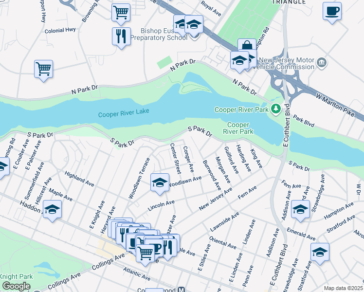 map of restaurants, bars, coffee shops, grocery stores, and more near 468 Conger Avenue in Collingswood