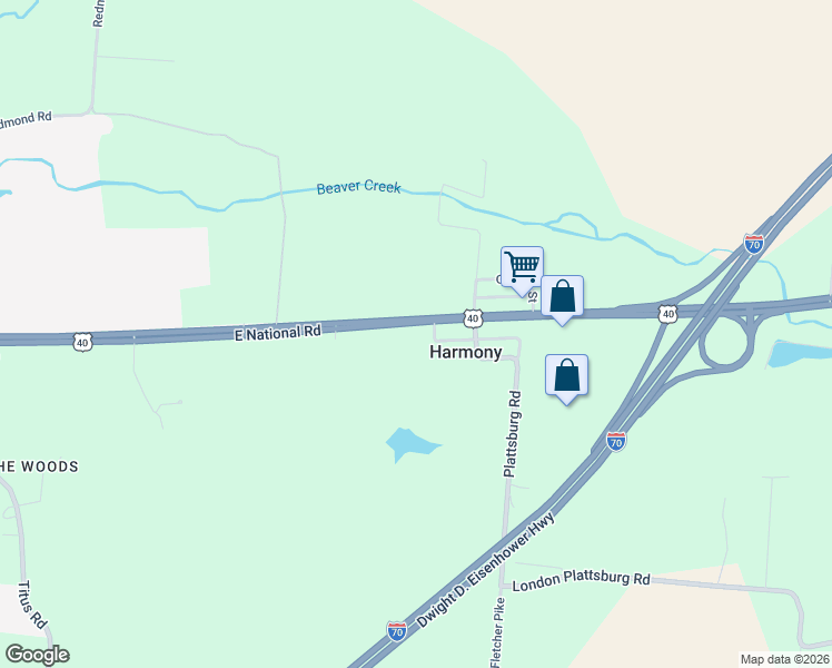 map of restaurants, bars, coffee shops, grocery stores, and more near 4698 East National Road in Springfield