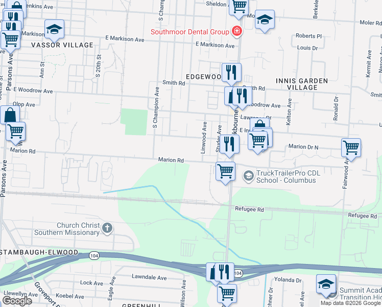 map of restaurants, bars, coffee shops, grocery stores, and more near 959 Reeb Avenue in Columbus