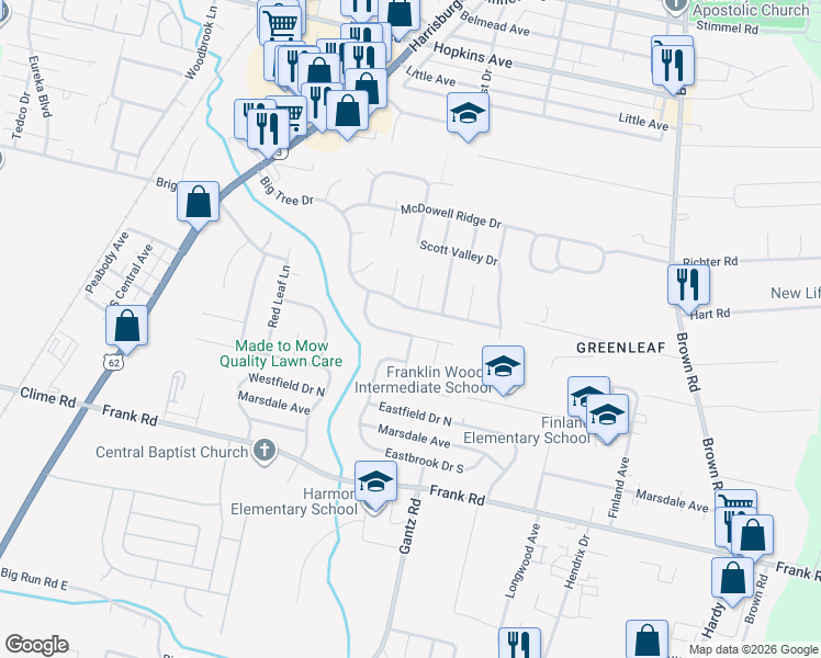 map of restaurants, bars, coffee shops, grocery stores, and more near 1955 Big Tree Drive in Columbus