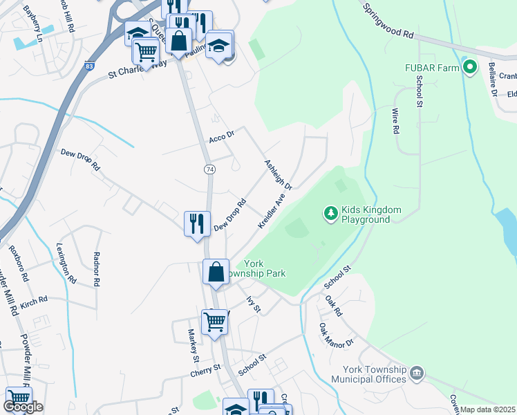 map of restaurants, bars, coffee shops, grocery stores, and more near 2265 May Apple Drive in York