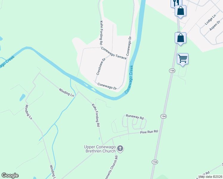 map of restaurants, bars, coffee shops, grocery stores, and more near 506 Conewago Drive in East Berlin