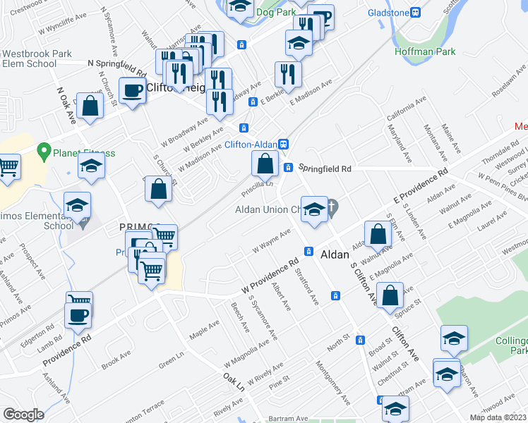 map of restaurants, bars, coffee shops, grocery stores, and more near 122 Merion Avenue in Aldan