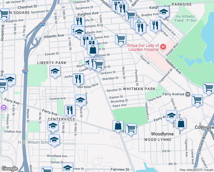 map of restaurants, bars, coffee shops, grocery stores, and more near 1229 Carl Miller Boulevard in Camden
