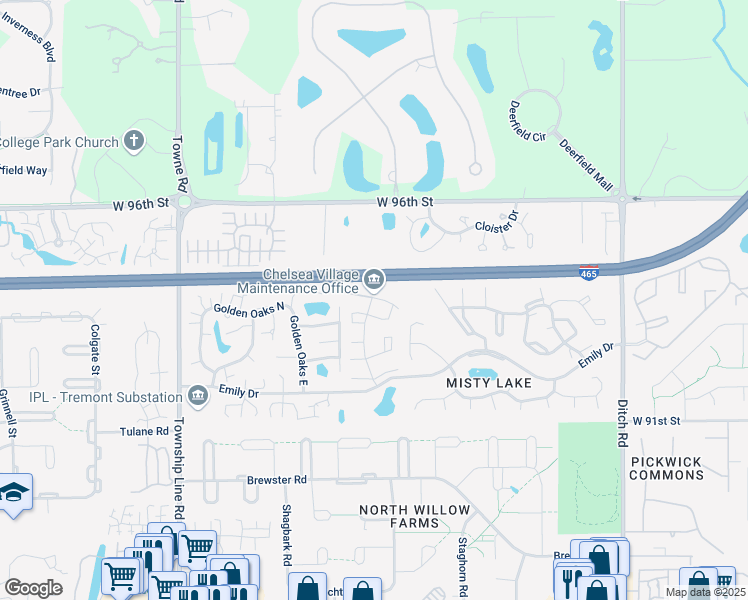 map of restaurants, bars, coffee shops, grocery stores, and more near U.S. 421 in Indianapolis