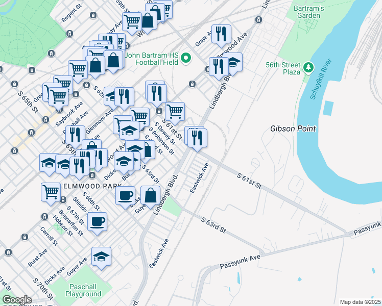 map of restaurants, bars, coffee shops, grocery stores, and more near in Philadelphia