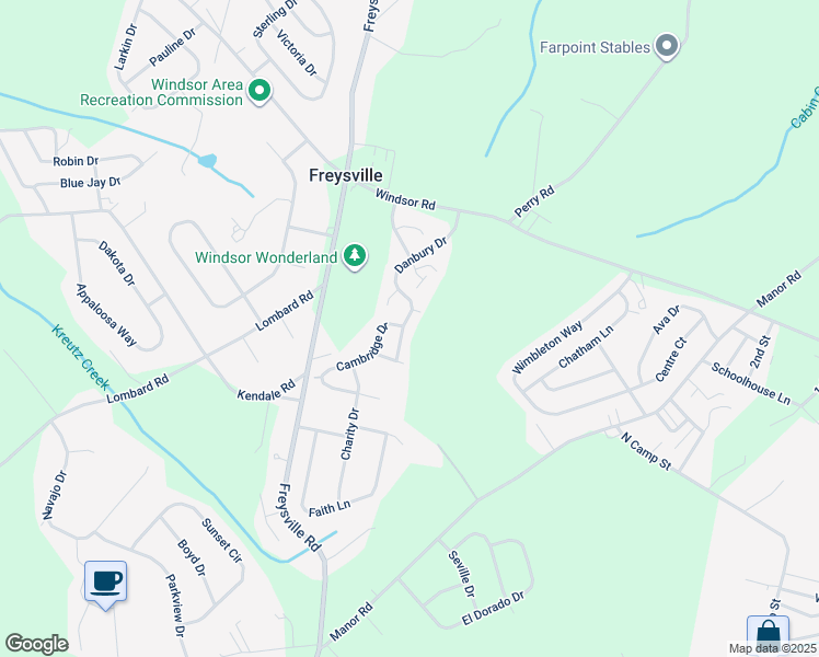 map of restaurants, bars, coffee shops, grocery stores, and more near 725 Danbury Drive in Red Lion