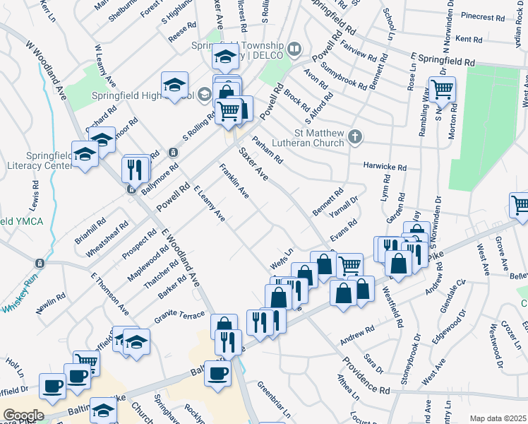 map of restaurants, bars, coffee shops, grocery stores, and more near 231 Beechwood Avenue in Springfield