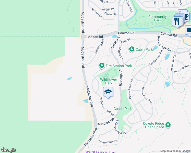 map of restaurants, bars, coffee shops, grocery stores, and more near 3151 West Torreys Peak Drive in Superior