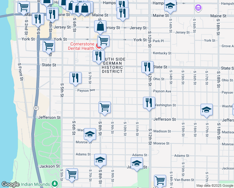 map of restaurants, bars, coffee shops, grocery stores, and more near 905 Payson Avenue in Quincy
