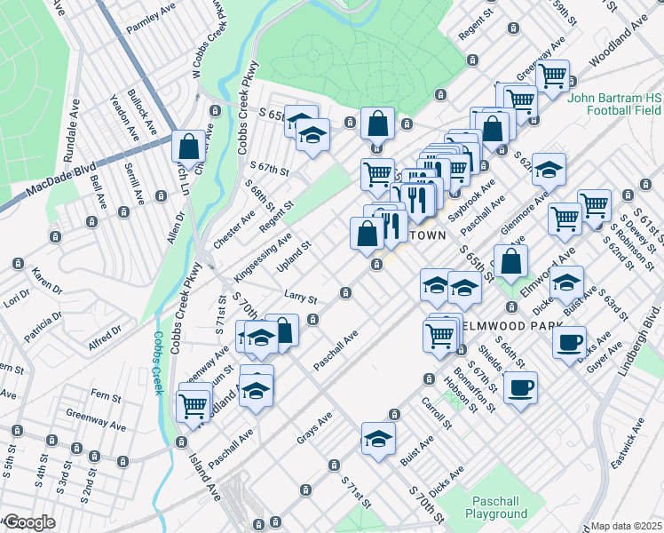 map of restaurants, bars, coffee shops, grocery stores, and more near in Philadelphia