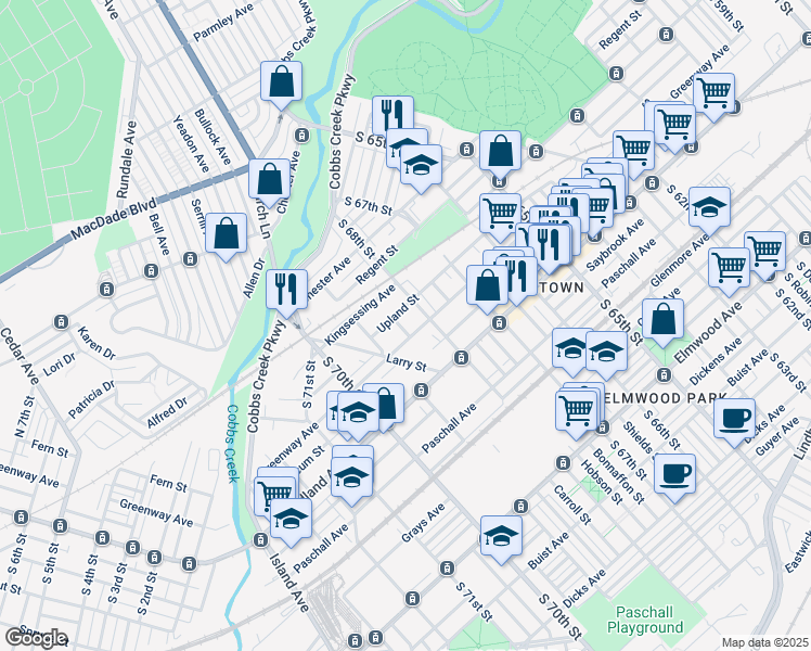 map of restaurants, bars, coffee shops, grocery stores, and more near 2043 Aikens Street in Philadelphia
