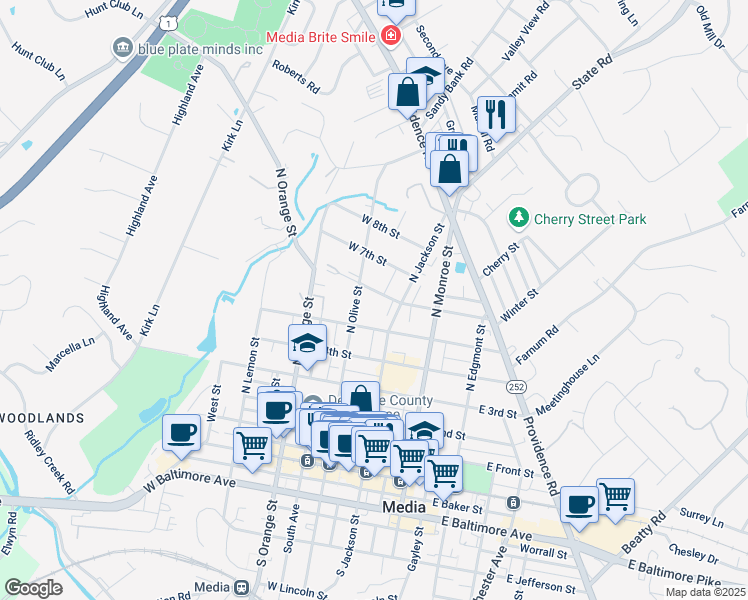 map of restaurants, bars, coffee shops, grocery stores, and more near 29 West 6th Street in Chester