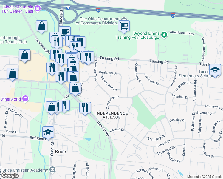 map of restaurants, bars, coffee shops, grocery stores, and more near 2891 Liberty Bell Lane in Reynoldsburg