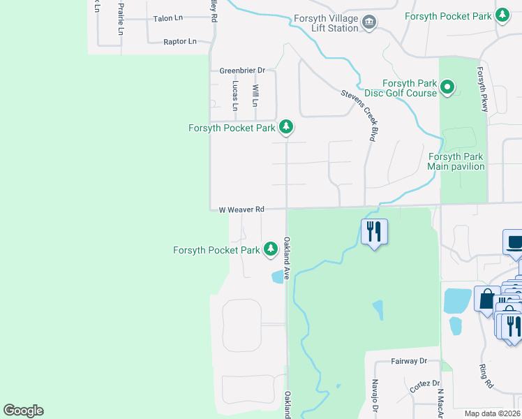 map of restaurants, bars, coffee shops, grocery stores, and more near 800 Jasons Way in Forsyth