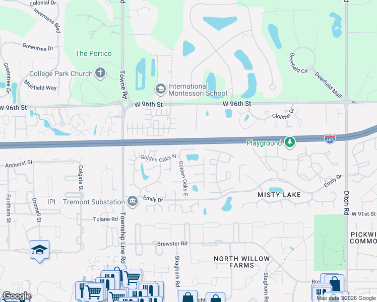 map of restaurants, bars, coffee shops, grocery stores, and more near 2078 Oak Run Court in Indianapolis
