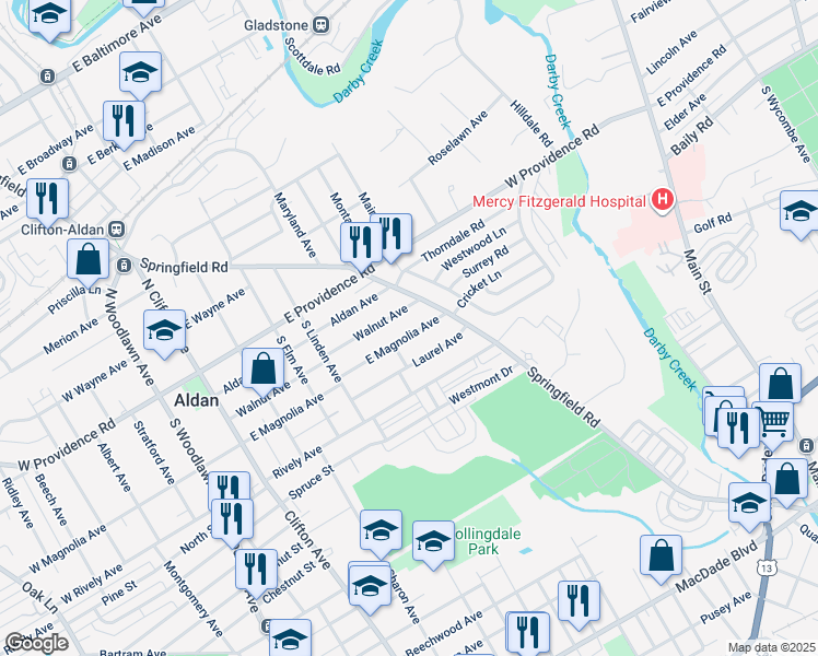 map of restaurants, bars, coffee shops, grocery stores, and more near 437 East Magnolia Avenue in Aldan