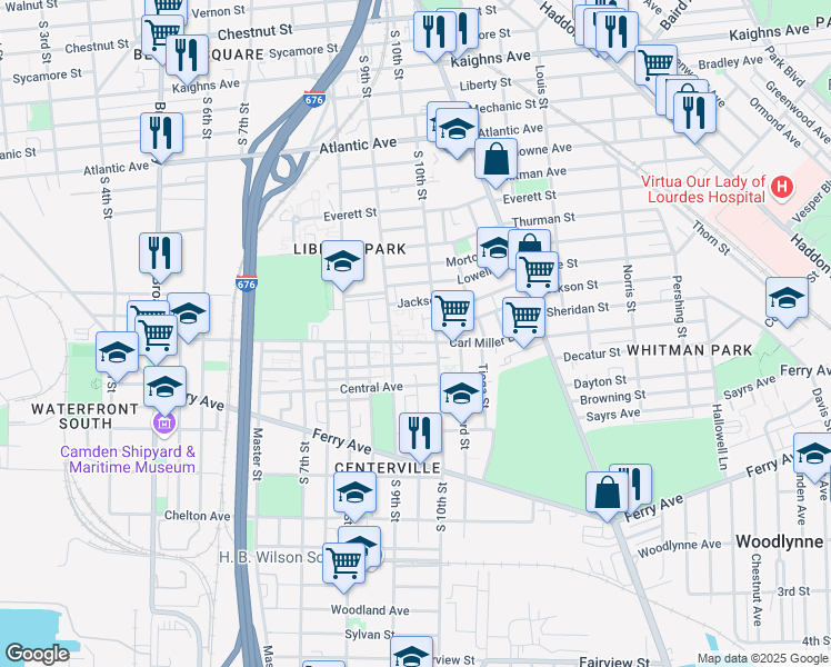map of restaurants, bars, coffee shops, grocery stores, and more near 933 Carl Miller Boulevard in Camden