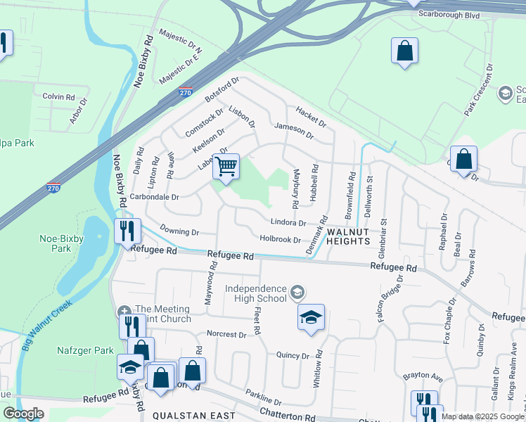 map of restaurants, bars, coffee shops, grocery stores, and more near 5074 Lindora Drive in Columbus
