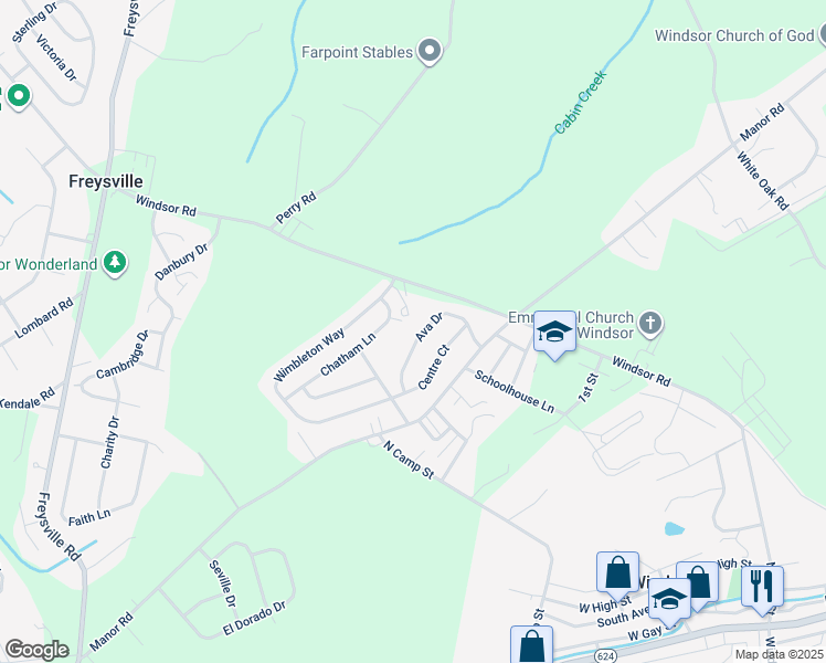 map of restaurants, bars, coffee shops, grocery stores, and more near 115 Ava Drive in Red Lion