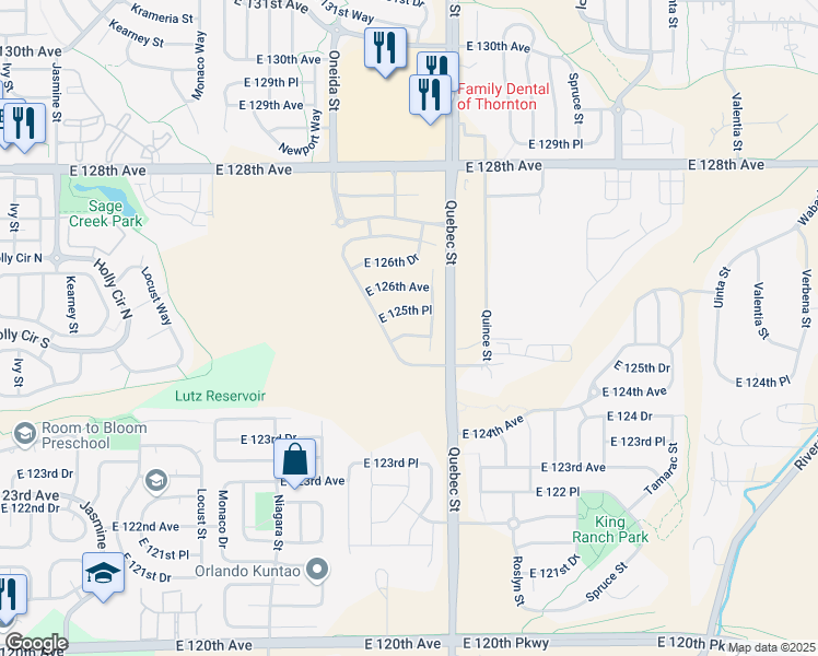 map of restaurants, bars, coffee shops, grocery stores, and more near 12501 Quebec St in Thornton
