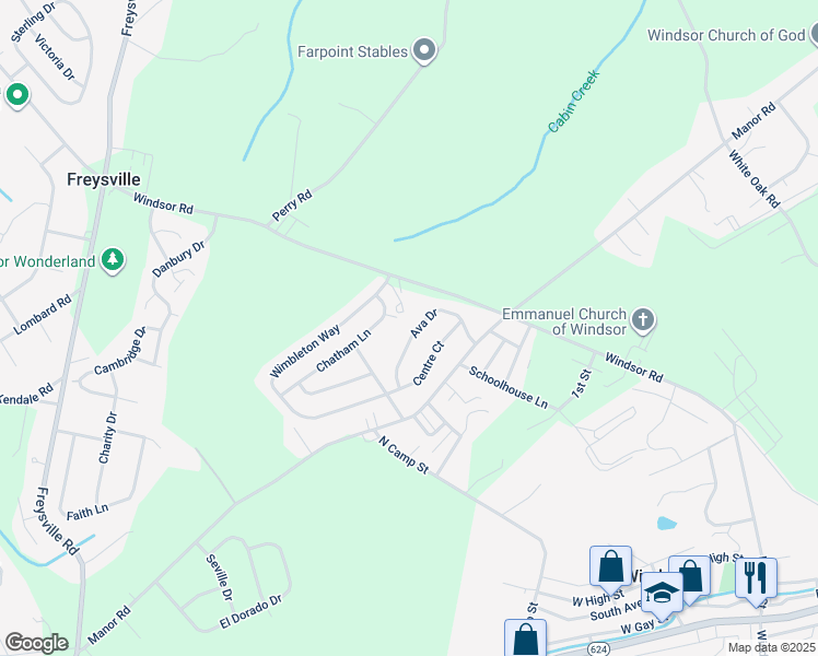 map of restaurants, bars, coffee shops, grocery stores, and more near 115 Ava Drive in Red Lion