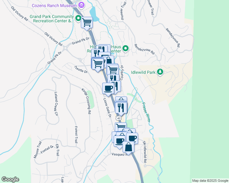 map of restaurants, bars, coffee shops, grocery stores, and more near 78491 U.S. 40 in Winter Park
