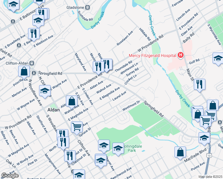 map of restaurants, bars, coffee shops, grocery stores, and more near 437 East Magnolia Avenue in Aldan