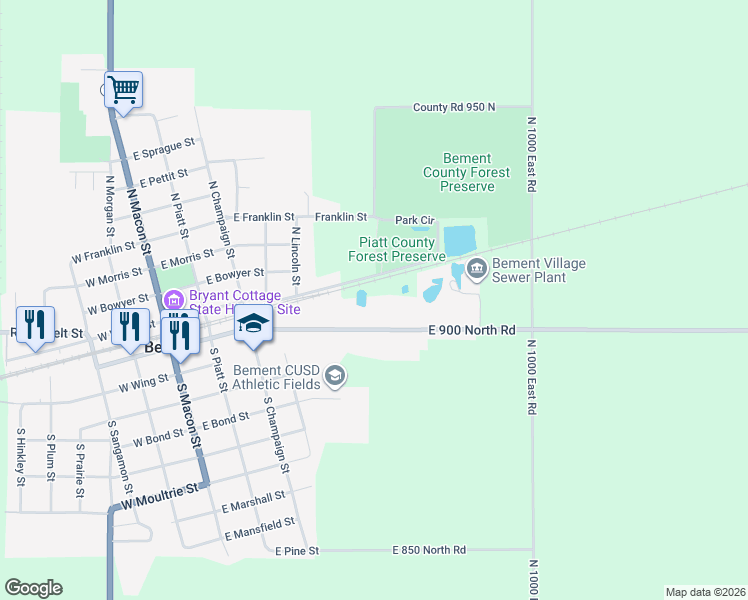 map of restaurants, bars, coffee shops, grocery stores, and more near 700 East Bodman Street in Bement