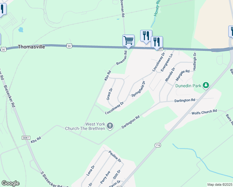 map of restaurants, bars, coffee shops, grocery stores, and more near 4960 Lincolnwood Drive in York