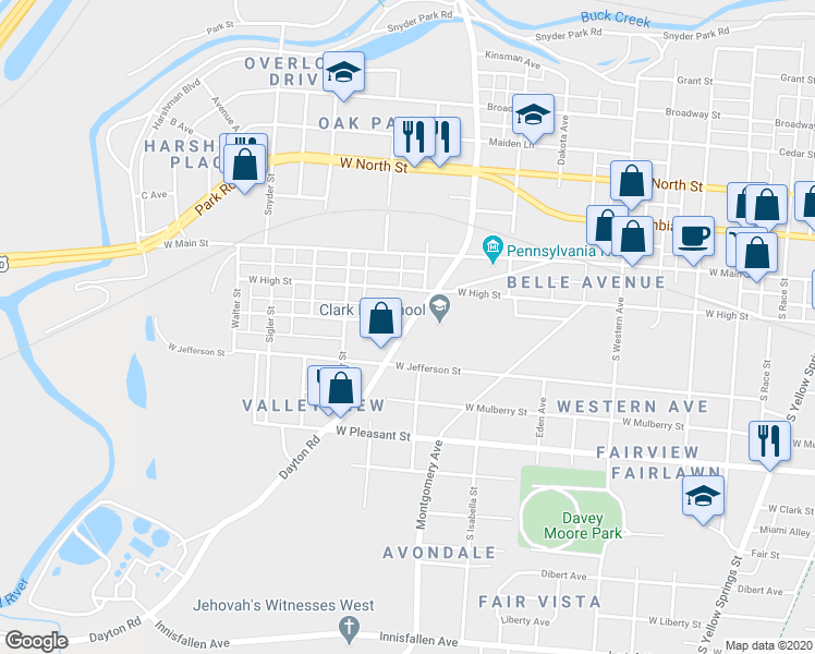 map of restaurants, bars, coffee shops, grocery stores, and more near 240 Dayton Avenue in Springfield