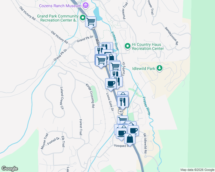 map of restaurants, bars, coffee shops, grocery stores, and more near 78490 U.S. 40 in Winter Park