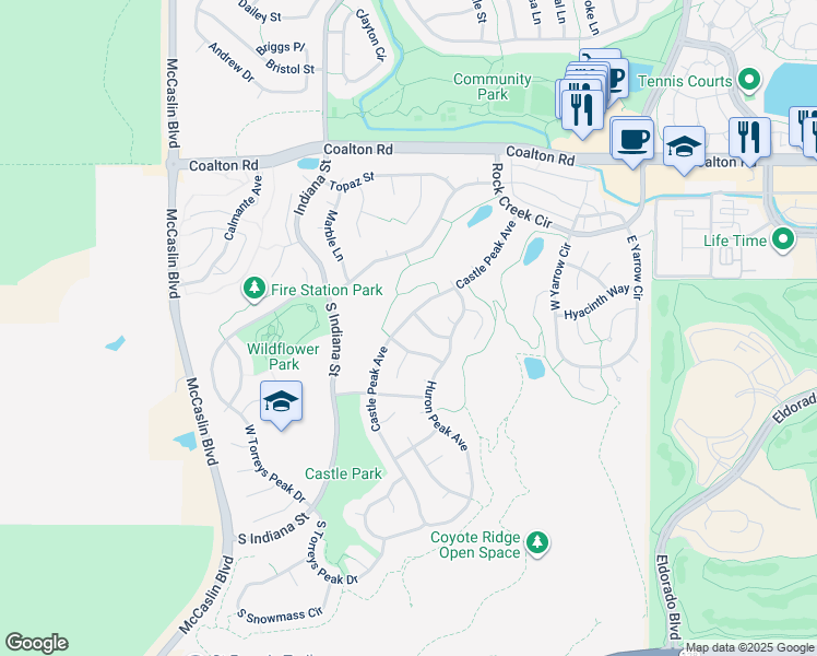 map of restaurants, bars, coffee shops, grocery stores, and more near 3158 Castle Peak Avenue in Superior