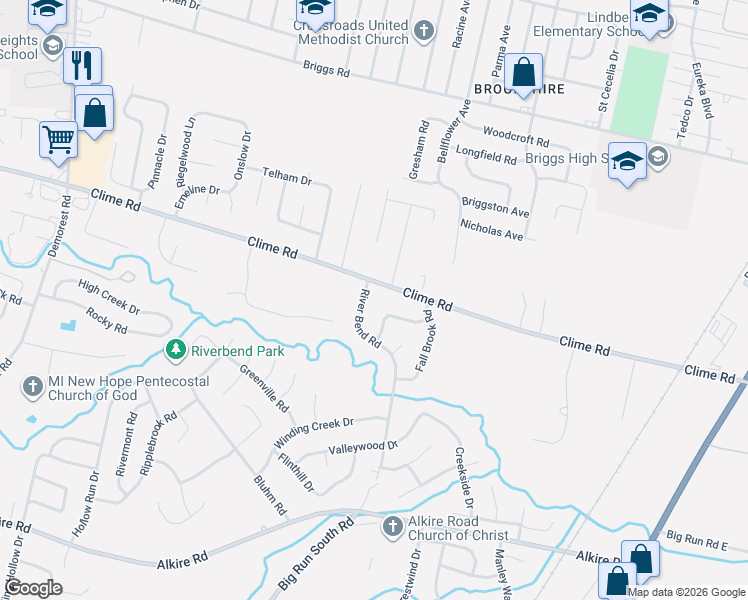 map of restaurants, bars, coffee shops, grocery stores, and more near 1494 River Bend Road in Columbus