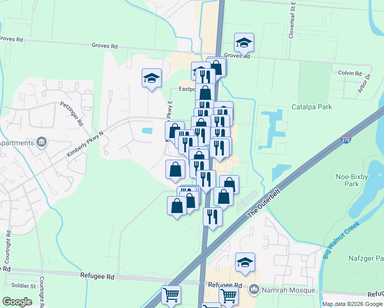 map of restaurants, bars, coffee shops, grocery stores, and more near 4300 Macsway Avenue in Columbus