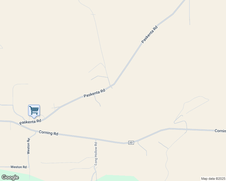 map of restaurants, bars, coffee shops, grocery stores, and more near 16461 Paskenta Road in Corning